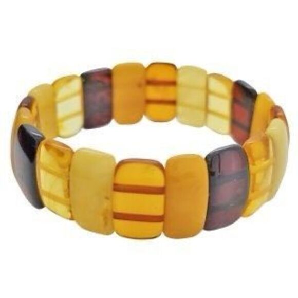Genuine Multi Colored Baltic Amber Section Beaded Stretch Bracelet Natural New - Picture 1 of 3